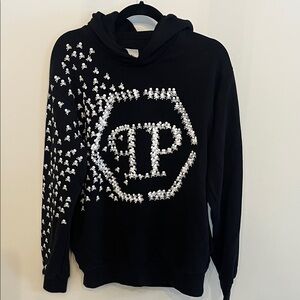 Philipp Plein Black Hoodie with White Skull Design